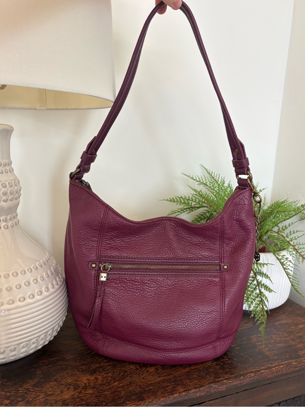 The Sak Sequoia Leather Hobo Shoulder Bag in Plum Burgundy